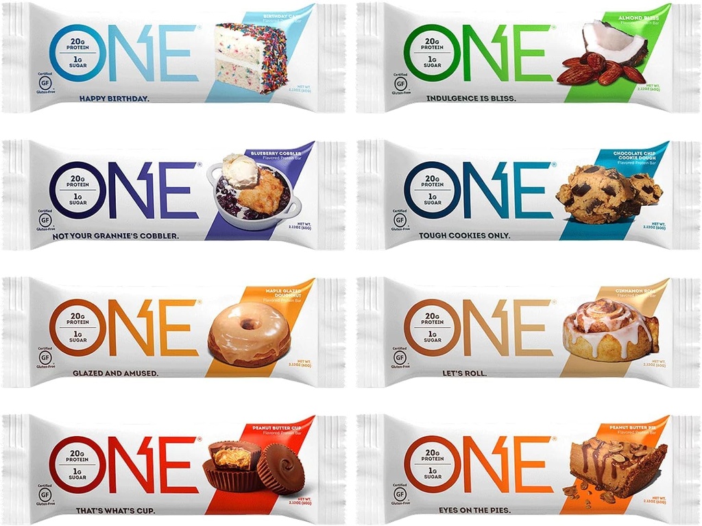 Genric ONE protein Bars, Örnekr Çeşitli Paketi, Gluten Free 20g protein, Sadece 1g Sugar, 2.12 Oz Bars (8 Count)