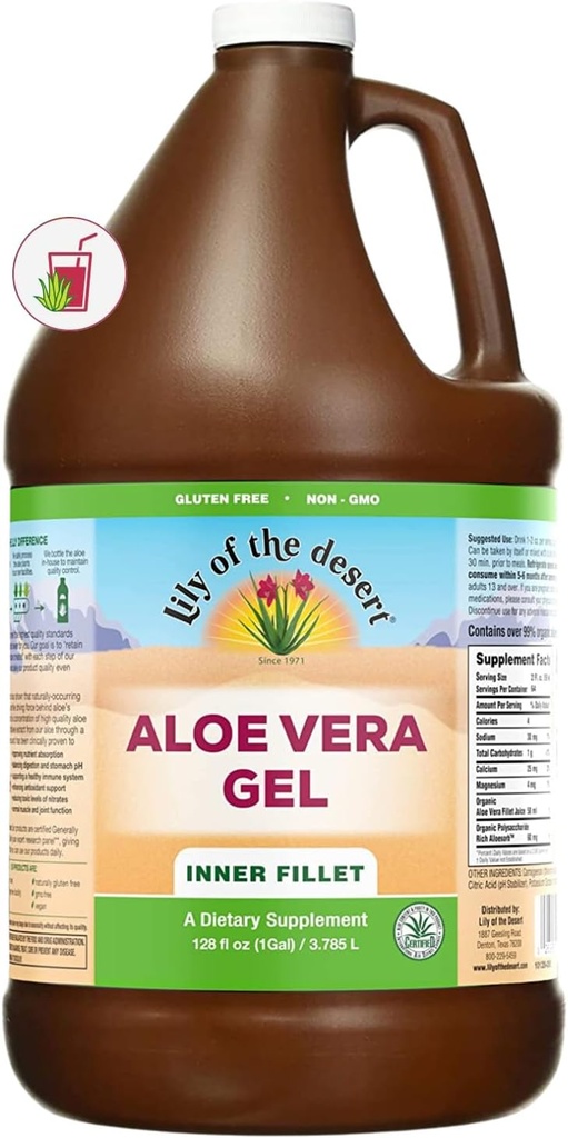 Lily of The Desert Aloe Vera Gel - Εσωτερικό φιλέτο Thicker Consistency Αλόη Βέρα Ποτό με φυσικές βιταμίνες, Digestive Ένζυμα για την υγεία των ούλων, ανακούφιση στο στομάχι, ευεξία, λαμπερό δέρμα, 128 Fl Oz