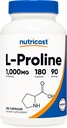 Nutricost L-Proline 1000mg, 180 κάψουλες (90 Σερβιέτες) - 500mg ανά καπάκι, μη-ΓΤΟ, Χωρίς γλουτένη