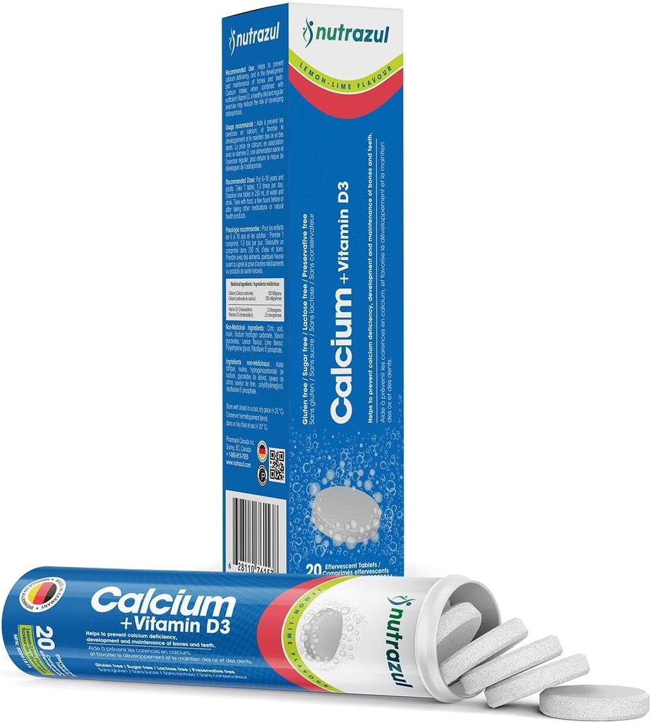 Shakrazuluba + Vitamin D3 Effervescent Tabletler | 20 Tablet | Yetişkinler ve Çocuklar için | Lemon-Lime Flavor