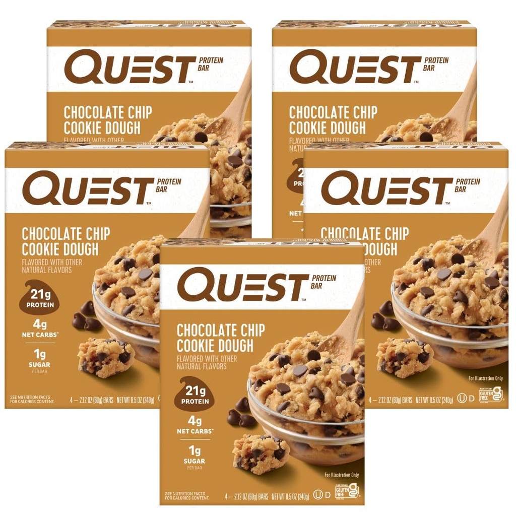 Quest Beslenme Chip Cookie Dough - Yüksek Protein, Low Carb, Gluten Free, Keto Friendly, 2.12 Oz , 4 Count (Pack of 5)