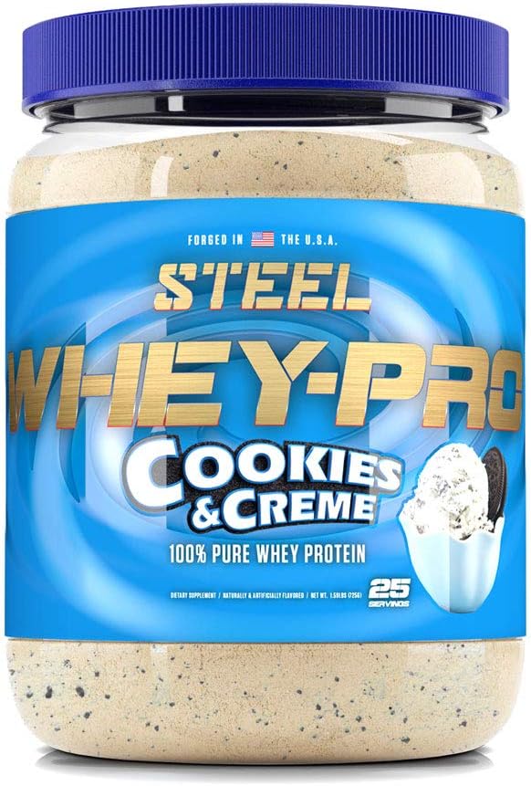 Steel Supplements Whey-Pro | 100% Pure Whey protein Toz for Men and Women | Kurabiyeler & Creme | Kas Kazanan & Lean Muscle Recovery | 1.59 lbs | BCAA 5g | Non-GMO | 25 Servisler