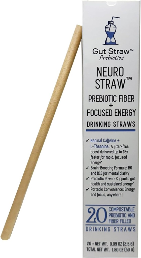 Nöro Straw Tarafından Gut Straw - Natural Caffeine, L-theanine, B Vitamins & Prebiyotik Fiber In an Eco-friendly Straw