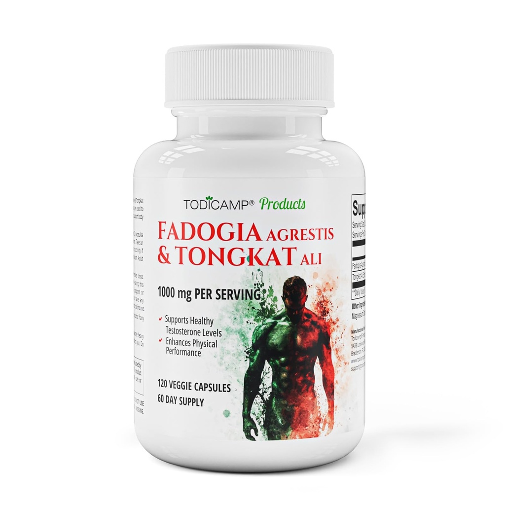 Fadogia Agrestis 20:1 ile Tongkat Ali 1000mg Kompleksi Fadogia Agrestis 600 mg Supplement - 60 Days Supply