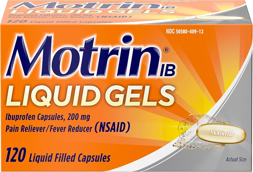 Motrin IB 200mg Ibuprofen Liquid Gel Pain Reliever/Fever Reducer for Aches & Pain, 120 ct