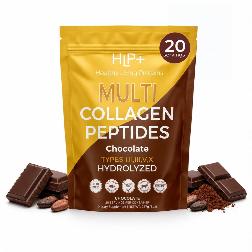 Sağlıklı Yaşam Proteinleri - Hidrolyzed Multi Collagen, Toz Türü I, II, III, V & X - Grass Fed Bovine, Wild Caught Marine, Free Range Chicken - Gluten Free (Ccolate, 8 oz)