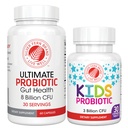 Silver Fern Brand Family Probiyotiks - Ultimate Adult Probiyotik (1 Şişe = 60 Capsules) Plus Ultimate Children's Probiyotik for Kids (1 Şişe = 30 Chewables) - Gut Health & Microbiome Support Support Support