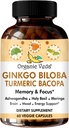 Βιολογικό συμπλήρωμα εγκεφάλου Veda Ginkgo Biloba Turmeric Bakopa για τη μνήμη, Mood & Focus με Ashwagandha - Συγκέντρωση, Ενέργεια & Εγκέφαλος Booster, Υγιεινή αρθρώσεις & Υποστήριξη Κυκλοφορίας - 60 Vegan Κάψουλες