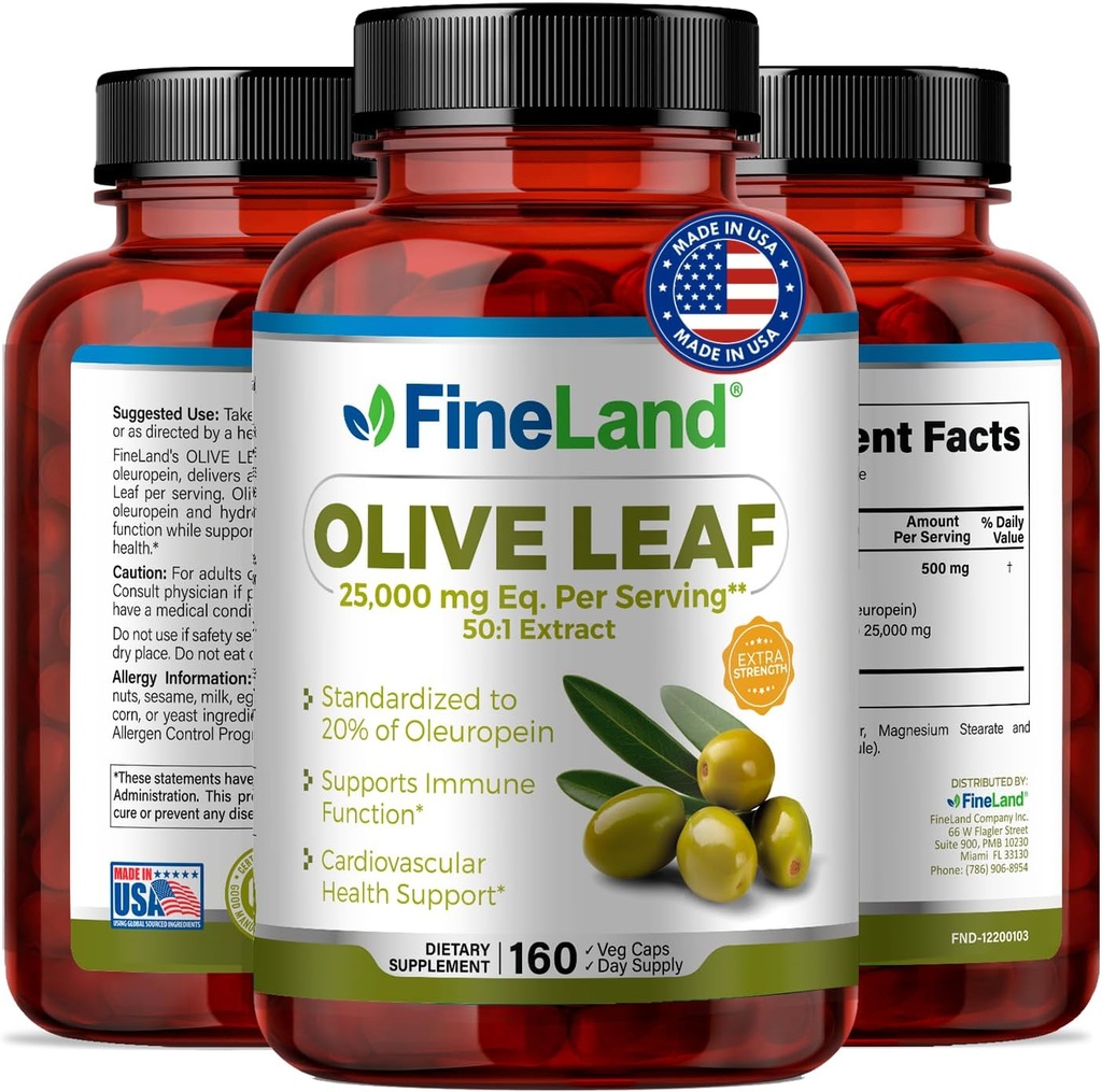 FineLand Olive Leaf Extract 50x – 25,000mg Eq. per Serving 