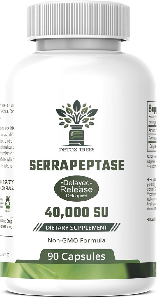 Serrapeptase Supplement 40.000 SPU - Sinus, Respiratory ve Ortak Sağlık - Gluten-Free ve Vegan-Friendly Capsules - 90 Capsules