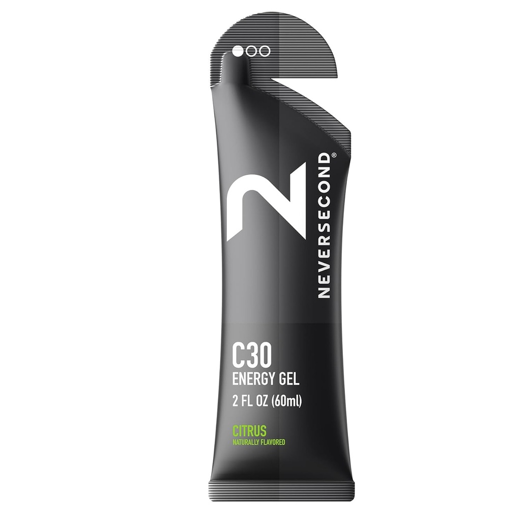 Neversecond C30 Energy Gel, Performance Nutrition & Hydration, Never2 Energy Gel for Ultra Triathlons, Cycling & Marathons (Citrus Flavor, 12-Count Pack)