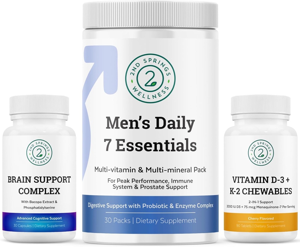 Ανδρική Υγεία Vitality Bundle: Brain Support Complex, Men's Daily 7 Essentials, και βιταμίνη D3 + K2
