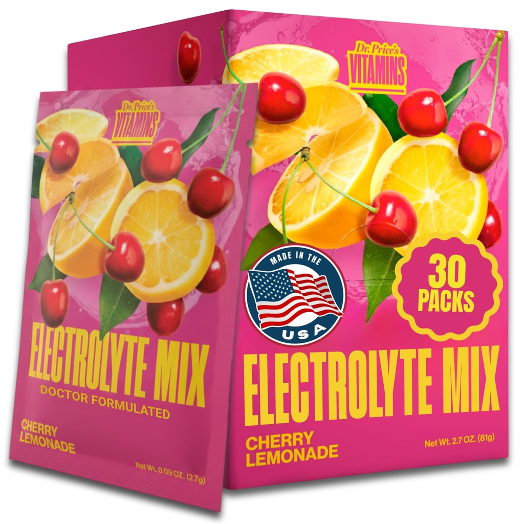 Dr. Price's Electrolyte Mix | Sugar-Free Hydration Toz with 72+ Trace Minerals | No Sugar, Fast-Dis deploy Electrolytes Toz Packets | Cherry Lemonade (30 Packs)