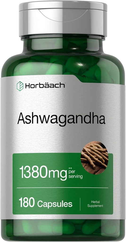 Horbäach Ashwagandha Supplement | 180 Capsules | for Women and Men | Herbal Root Extract | Non-GMO, Gluten Free Free