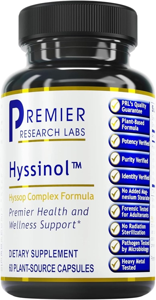 Premier Research Labs Hyssinol - Hyssop Herb, Hyssop Capsules, Wellness Pills with Organic Hysop Kuru Herb, Dietary Supplement with Green Tea, Antioxy Support - 60 Vegetarian Capsules