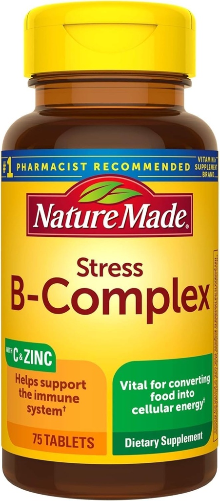 Stress B- Complex με Βιταμίνη C και δισκία ψευδαργύρου, 75 Count