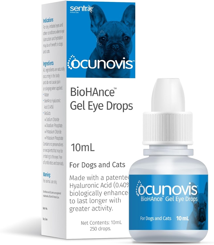Sentrx Ocunovis Gel Eye Köpekler ve Kediler için damlalar, Köpekler için Göz Lube, Kuru Gözler, Yapay Çaycılar, 10 ml
