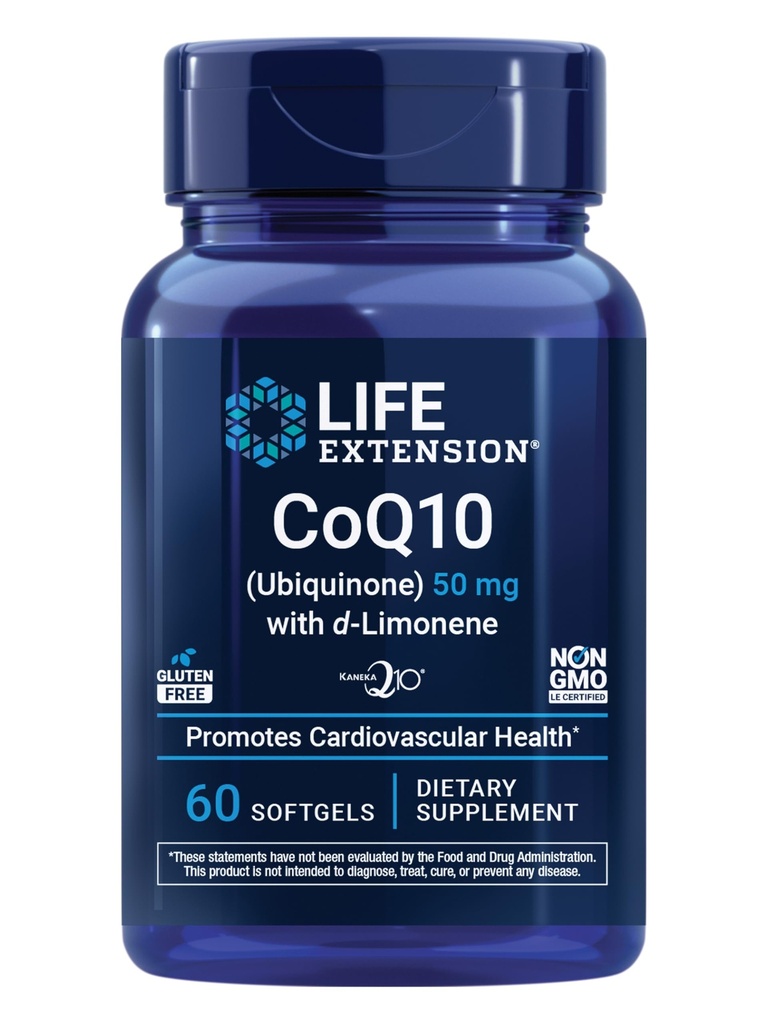 Life Extension Super-Absorbable CoQ10 (Ubiquinone) με d-Limonene, Heart Health Supplement, ανακουφίζει Γενική Κόπωση, οξειδωτικό άγχος Άμυνας, 50 mg, μη-GMO, Gluten-free, 60 softgels