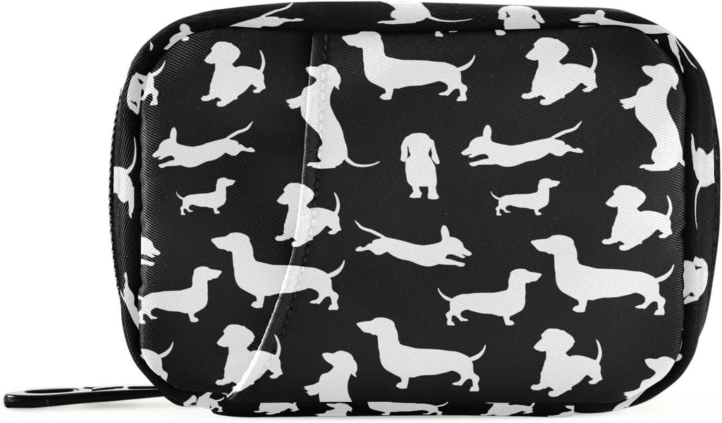 Ollabaky Black Dachshund Dogs Hill Organizer 7 Day Pill Case Travel Pill Organizer Τσάντα Pill Box Φορητή Εβδομαδιαία περίπτωση με Zipper Compact Μέγεθος για τον κάτοχο συμπλήρωμα βιταμίνης