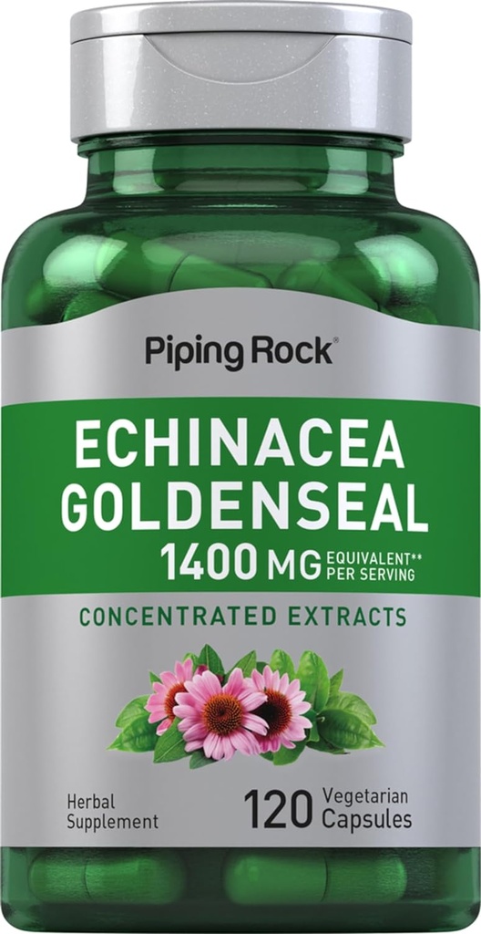 Piping Rock Echinacea Goldenseal Capsules | 1400 mg | 120 Vegetarian Capsules | Non-GMO, Gluten Free Supplement Supplement Supplement