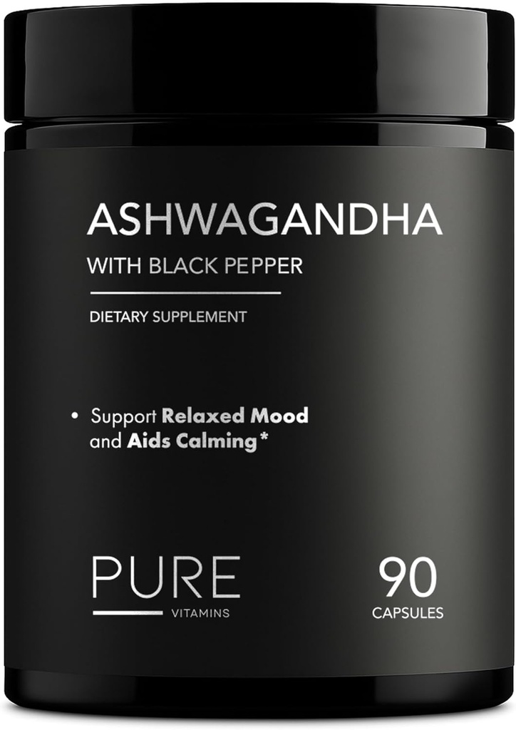 Organik Ashwagandha, Black Pepper ile 1300 mg – Doğal Stres Yardım ve Enerji Desteği – 90 Vegan Capsules – Mood & Adrenal Support Supplement – Non-GMO, Made in USA