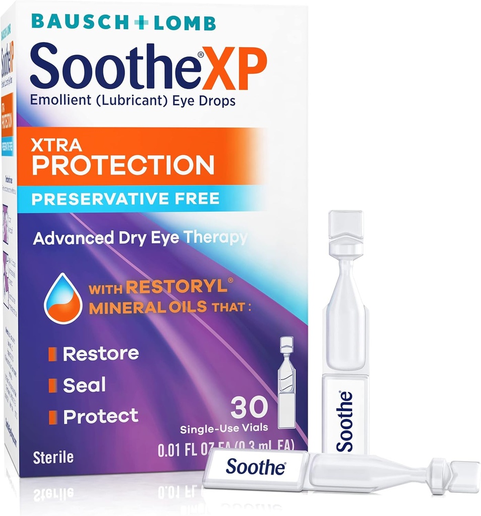 Soothe XP Preservative Free Eye Drops, Xtra Protection Pumping Eye Drops for Kuru Eyes, Relieves Irritation & protects Against Tear Lost, Advanced Kuru Eye Therapy, Single Use Vials, 30 Count