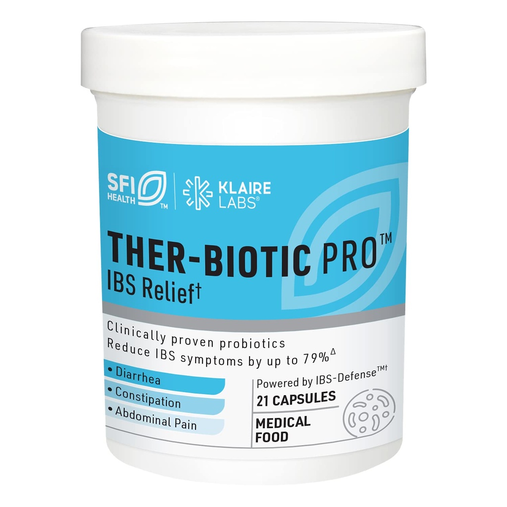 Klaire Labs SFI Health Ther-Biotic Pro IBS Relief for Women & Men - Prebiyotiks & Probiyotiks for IBS & Digestive Health - Ease Occasional Bloating, Constipation & Discomfort (21 Capsules)