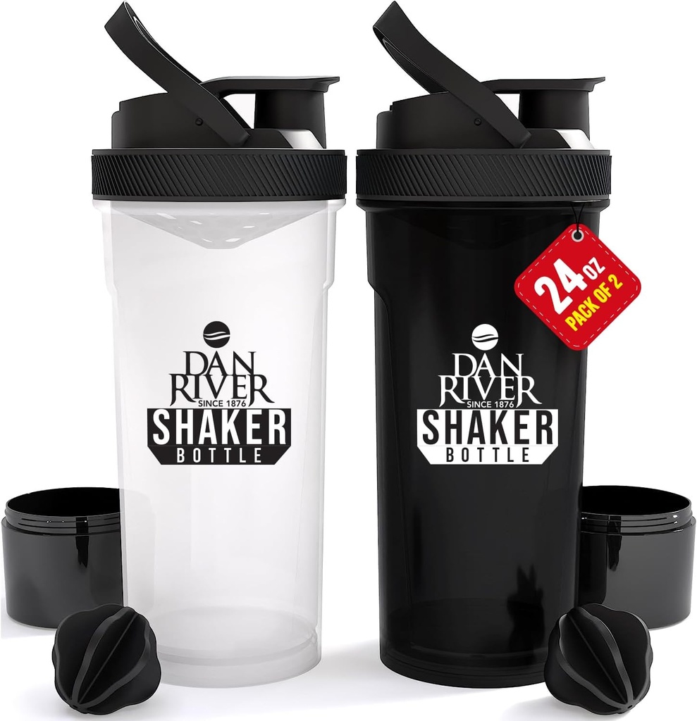 DAN RIVER 2-πακέτο Shaker μπουκάλι 24oz πλαστική πρωτεΐνη shaker & Mixer 