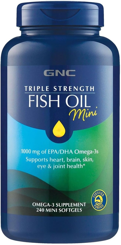 GNC Triple Strength Fish Oil Mini Omega 3 Supplement, 1000 mg EPA ve DHA, Supports Heart, Brain, Skin, Eye and Joint Health, 240 Mini Softgels