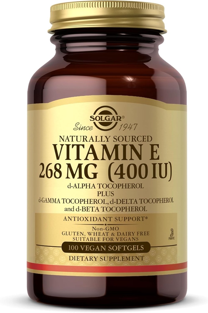 Solgar Vitamin E 268 mg (400 IU) - 100 Vegan Softgels - Φυσικά Παράγεται - Μη ΓΤΟ, Χωρίς Γλουτένη - 100 Μερίδες