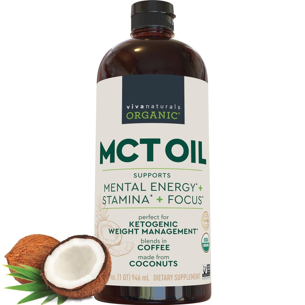 Viva Naturals Organik MCT Petrol, 32 fl oz - Kahve için MCT yağı, USDA Organik, GMO, Paleo sertifikalı ve Keto Dostu, Enerji ve Ruh Clarity