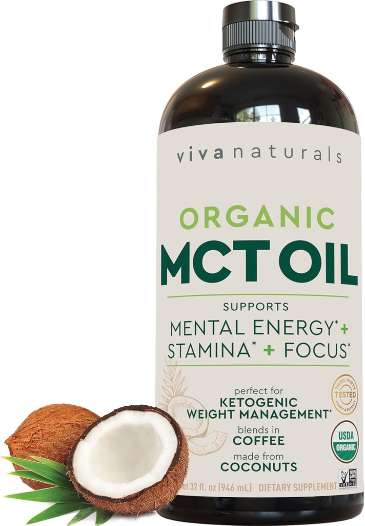 Viva Naturals Organik MCT Petrol, 32 fl oz - Kahve için MCT yağı, USDA Organik, GMO, Paleo sertifikalı ve Keto Dostu, Enerji ve Ruh Clarity