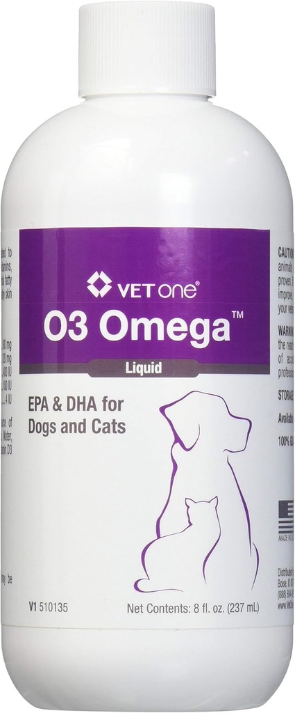 Vet One O3 Omega Liquid EPA & DHA for Dogs & Cats - Skin & Coat Supplement - Supports Immune System & Common Health - 8 oz