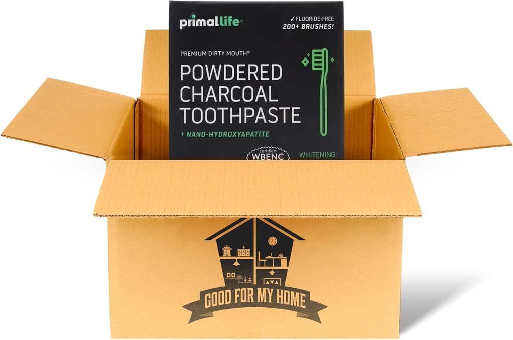 Aktif Charcoal Primal Life Organics 1 oz Toothpowder: Organik Vegan Blend, Kaolin & Bentonite Clay, Essential Oils - Black Spearmint for 200+ Brushings. GFMH Box dahil.