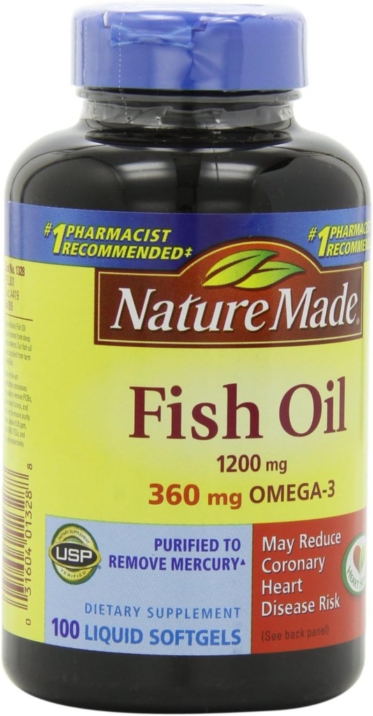 Nature Made Fish Oil 1200 mg, 360 mg Omega-3 100 Liquid Softgels (3 Pack)