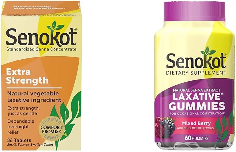Senokot επιπλέον δύναμη Φυσικό φυτικό Laxative για την απαλή Ολονύχτια ανακούφιση Περιστασιακή δυσκοιλιότητα, 36 Count & Dietary συμπλήρωμα Laxative Gummies, φυσικό εκχύλισμα Senna, απαλό