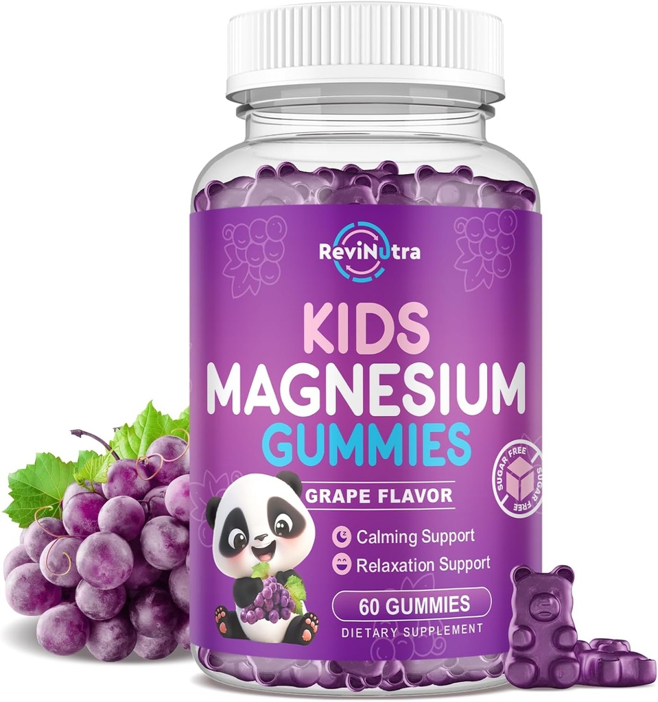 Μαγνήσιο Gummies για παιδιά, χωρίς ζάχαρη Μαγνήσιο Citrate Gummies, Great Tasting Calm Magnesium Gummies for Adults & Kids, Υποστηρίξτε τον ύπνο, τα οστά και την υγεία των μυών, Νευρική χαλάρωση, 60 Gummys Grape