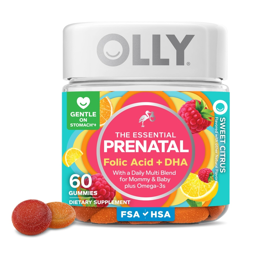 OLLY προγεννητική πολυβιταμίνη Gummy, υποστηρίζει υγιή ανάπτυξη και την ανάπτυξη του εγκεφάλου, φολικό οξύ, βιταμίνη D, Ωμέγα 3 DHA, Chewable συμπλήρωμα, Citrus Berry Flavor, 30 Ημέρα προσφοράς - 60 Count