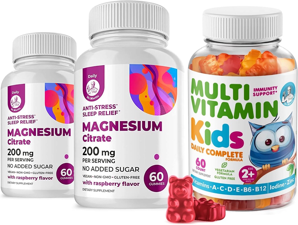 Çocuklar Multivitamin Gummies 14 Temel Vitaminler ve Magnezyum Gummies Sugar-Free - Daily Supplement A,C,D,E Vegetarian B6&B12,Zinc,Biotin with Sugar-Free Magnezyum Calm Chews for Kids&Adults
