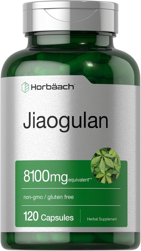 Horbäach Jiaogulan Capsules | 8100 mg | 120 Kont | Gynostemma Pentaphyllum Herbal Ekstraksiyon | Stamina ve Endurance Supplement | Non-GMO, Gluten Free