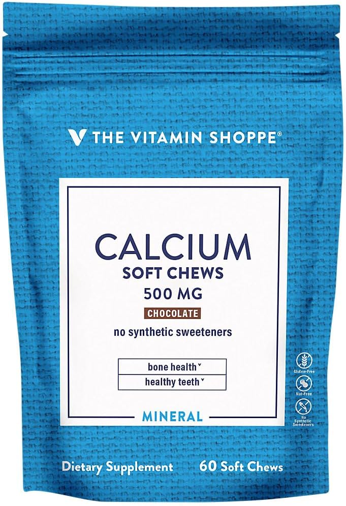 Kalsiyum Chews 1000 mg, Chocolate Flavored Chews - Mineral Sağlıklı Kemikler ve Dişler için Temel, Yapay Tatlıcılar - Vitamin K1 & D3 (60 Chews) ile Vitamin Dükkanı