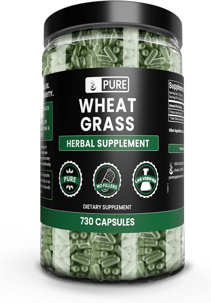 Pure Original Materialss Wheat Grass (730 Capsules) No Magnezyum Or Rice Fillers, Always Pure, Lab TY