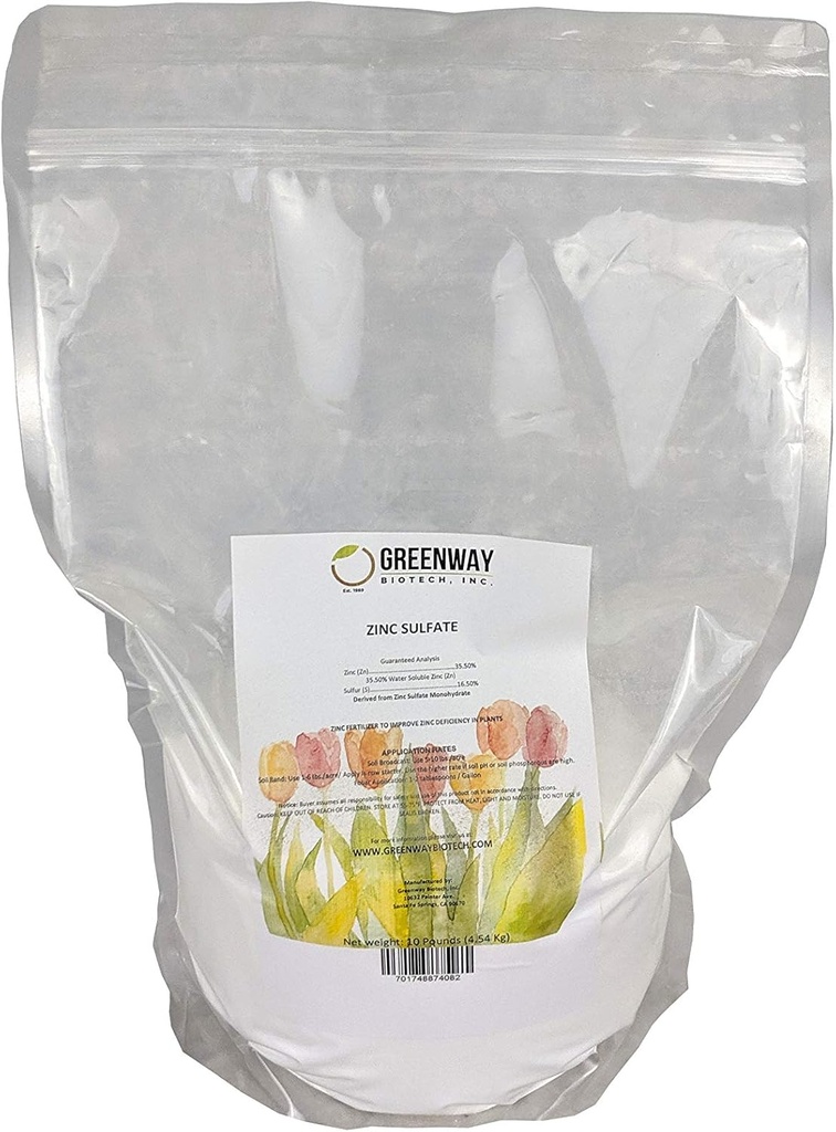 Çinko Sulfate Toz 35.5% Monohidrat Plus 16.5% Sulfur Greenway Biotech Brand 10 Pounds