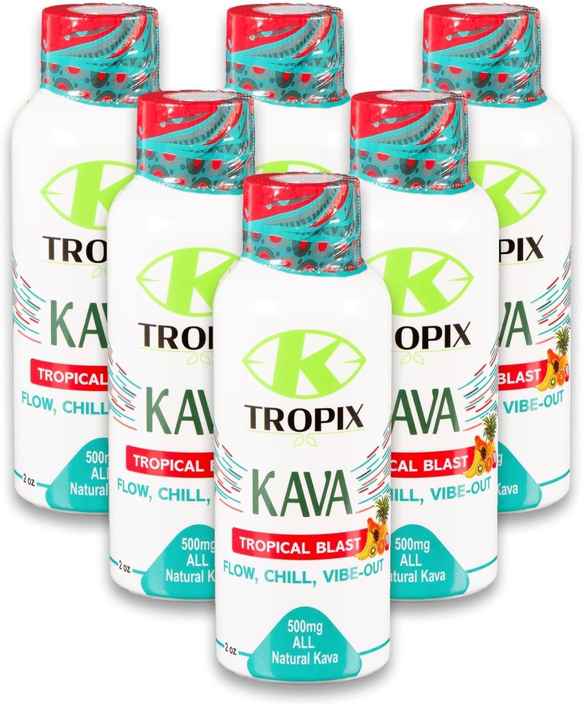 K-Tropix Kava Shot Tropikal Patlama - Rahatlama ve Endişeyi Azaltmak için 500 mg Wellness Shots - Kava Drink - Endişe, Gerginlik, Strain Relief Supplement - 6 Pack Wellness