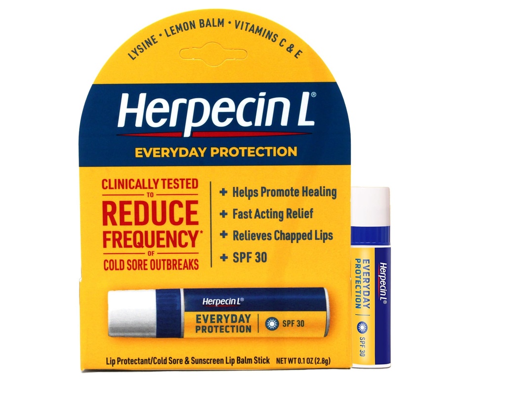 Herpecin L Lip Balm Stick; Κρύο Sore Sun & Fever Blisters και Chapped Lips Relief Lip Balm με SPF30, Lemon Balm, και Lysine, 0.1oz