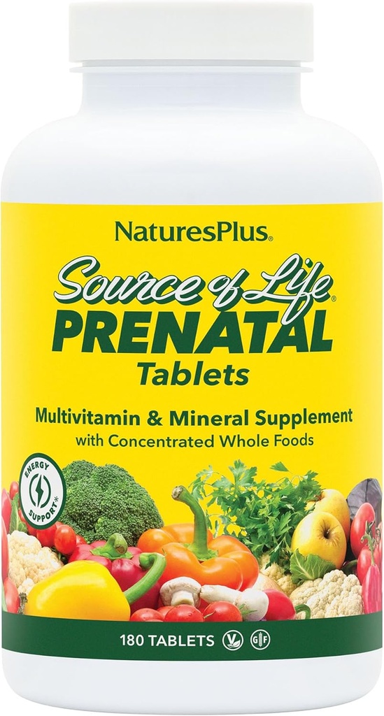 Natures Plus Life Prenatal Kaynağı - 800 mcg Folate, 180 Vejetaryen Tabletler - Iron & Food ile Tüm Doğal Prenatal Vitamin & Mineraller - Optimal Sağlık & Enerji - Gluten-Free - 90 Hizmetler