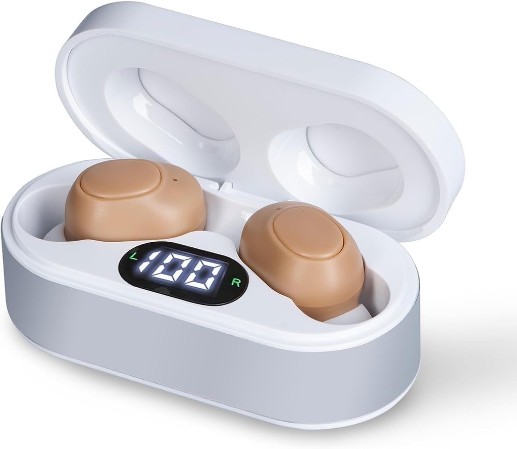 Yaşlılar için işitme Aids, alüminyum işitme cihazı Gürültü İptal, Kristal Clear Sound, Invisible OTC İşitme Aids w/Charging Case for Yetişkinler