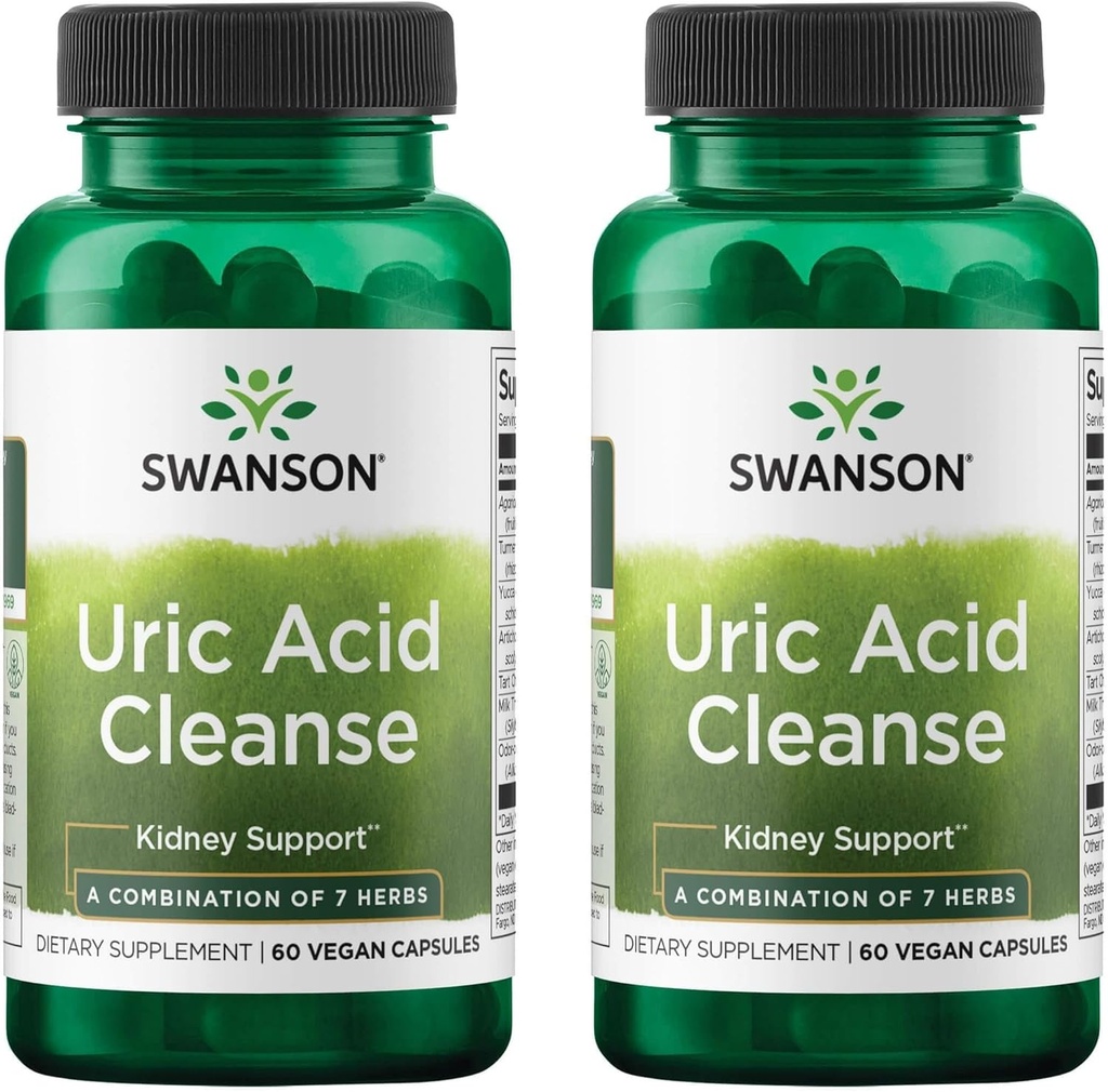Swanson Uric Acid Cleanse - Natural Supplement Proting Kidney Support - 7 Herbs Güçlü Bir Kombinasyon - (60 Veggie Capsules) 2 Pack