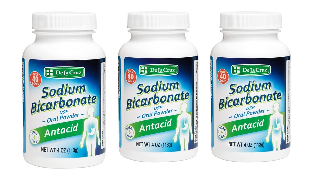 De La Cruz Pure sodyum Bikarbonat Toz – Baking Soda & Baking Toz Atacid for Heartburn & Indigestion – ABD'de Packed - 4 OZ (3 Şişe)