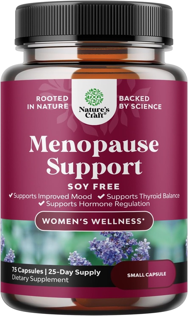 Herbal Menopause Supplement for Women - Soy Free Women Hormon Balance Capsules for Night Sweats Hot Flashes & Mood Swings with Dong Quai, Chaste Berry & Black Cohosh Root - 75 Count Pack